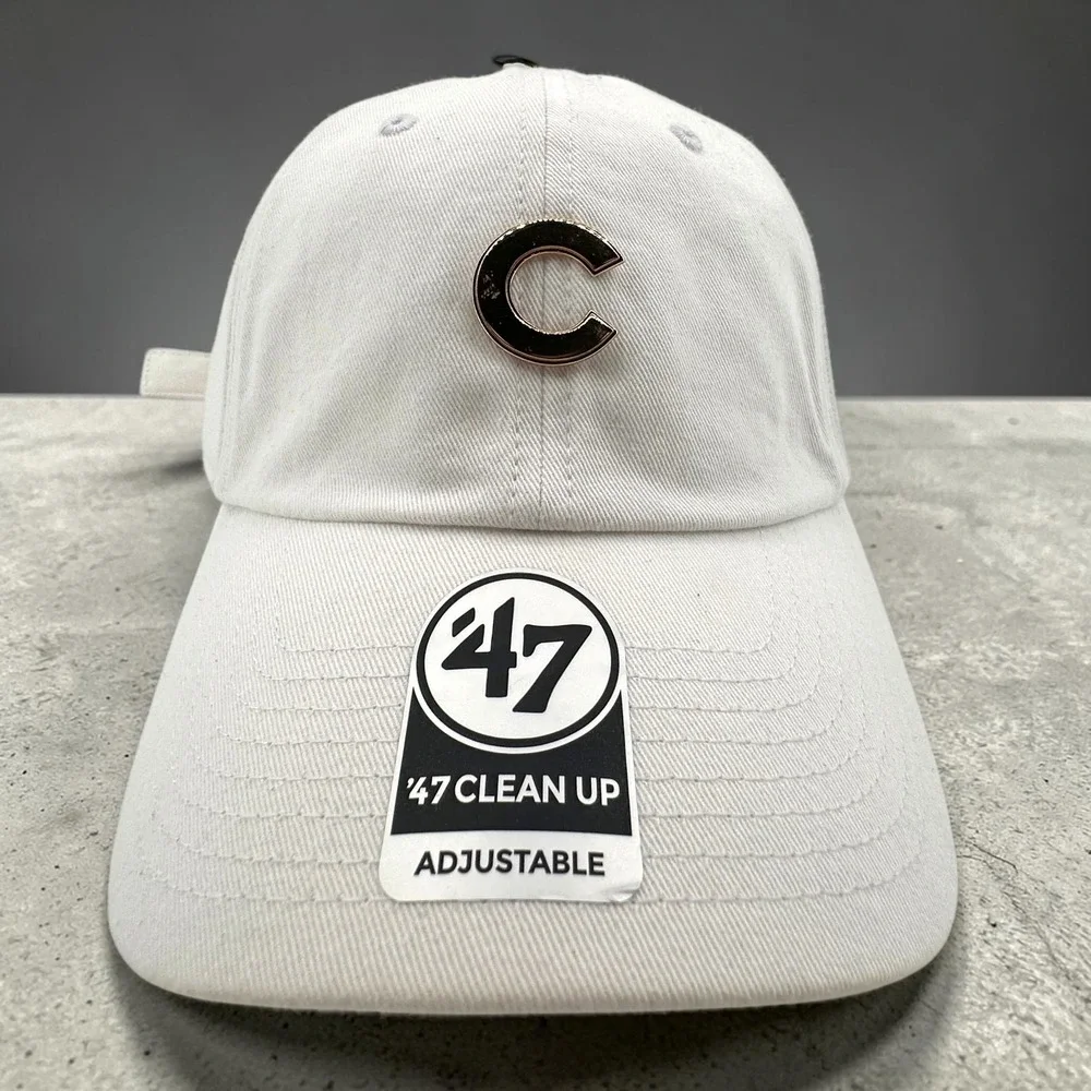 Chicago Cubs '47 Clean Up Hat White Adjustable Strapback Metal Logo Badge NEW